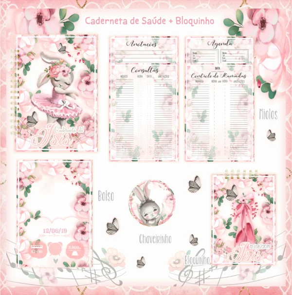 Arquivo Digital KIT Caderneta de vacina COELHINHA BAILARINA 01