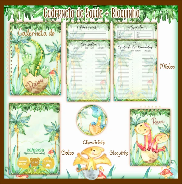 Arquivo Digital KIT Caderneta de vacina DINO AQUARELA 01