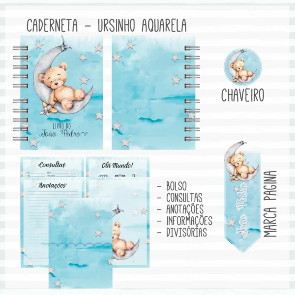 Arquivo Digital KIT Caderneta de vacina URSINHO AQUARELA 1