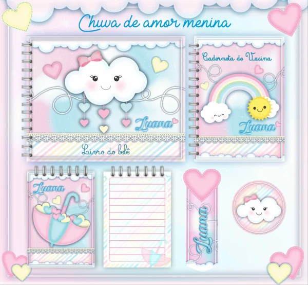 Arquivo Digital KIT Caderneta de vacina CHUVA DE AMOR MENINA 01