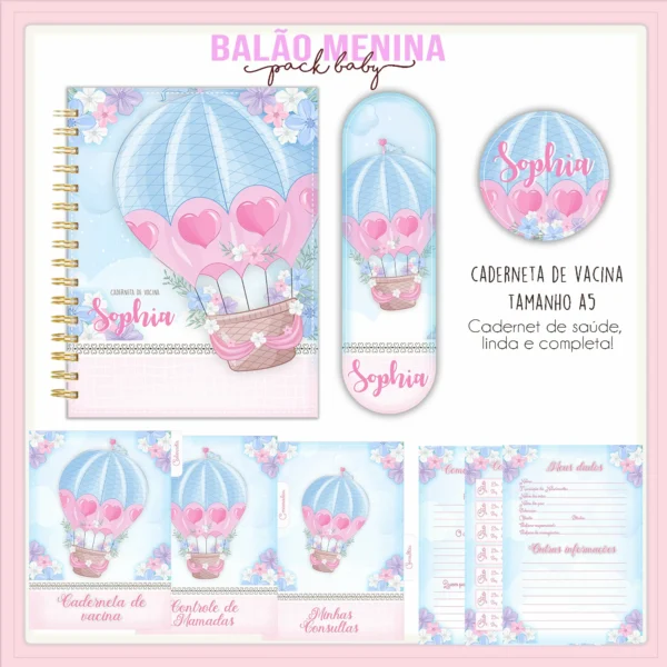Arquivo Digital KIT Caderneta de vacina BALÃO MENINA 02 - Imagem 5