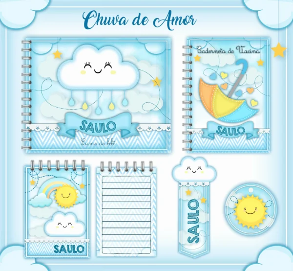 Arquivo Digital KIT Caderneta de vacina CHUVA DE AMOR MENINO 01