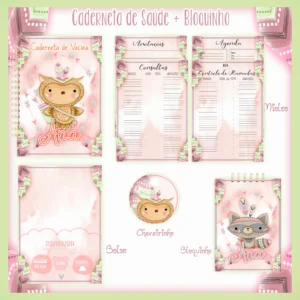Arquivo Digital KIT Caderneta de vacina BOSQUE TRIBAL MENINA 01