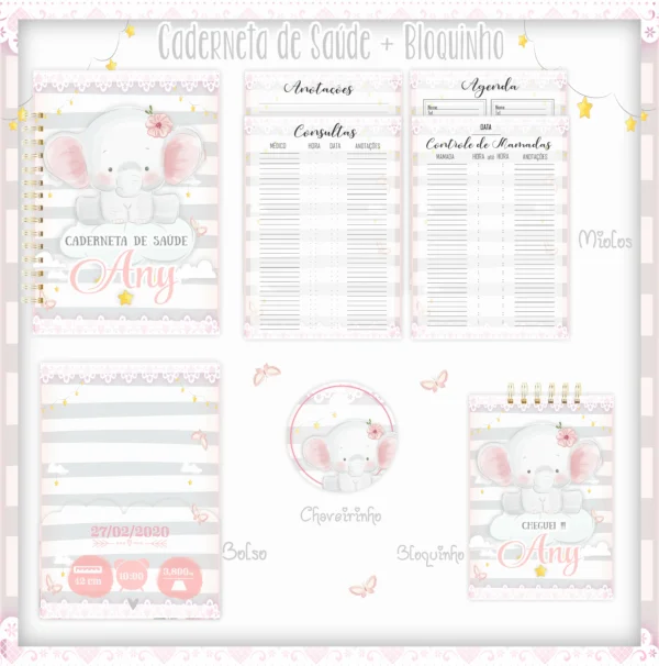 Arquivo Digital KIT Caderneta de vacina ELEFANTINHA BABY 01