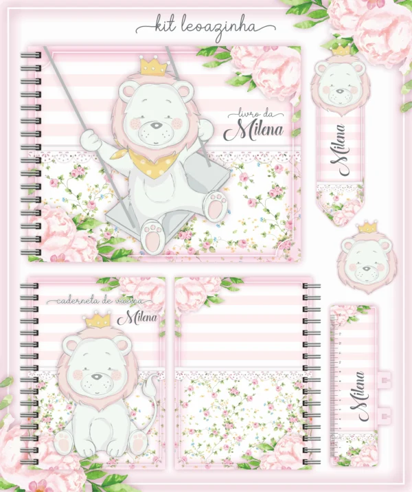Arquivo Digital KIT Caderneta de vacina LEÃOZINHO ROSA 1
