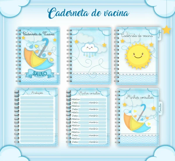 Arquivo Digital KIT Caderneta de vacina CHUVA DE AMOR MENINO 01 - Imagem 2