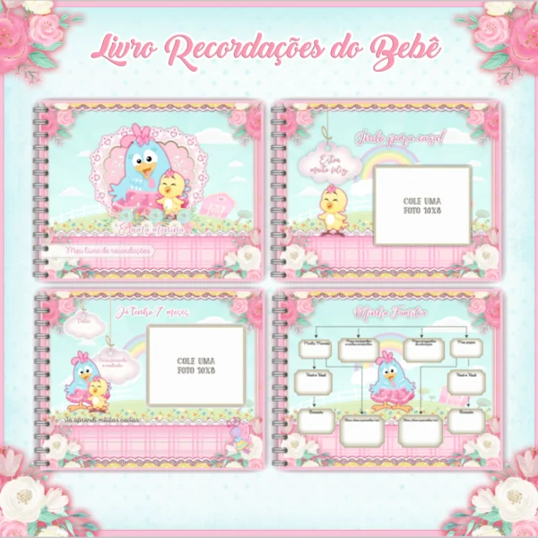 Arquivo Digital KIT Caderneta de vacina GALINHA PINTADINHA ROSA 1 - Imagem 2