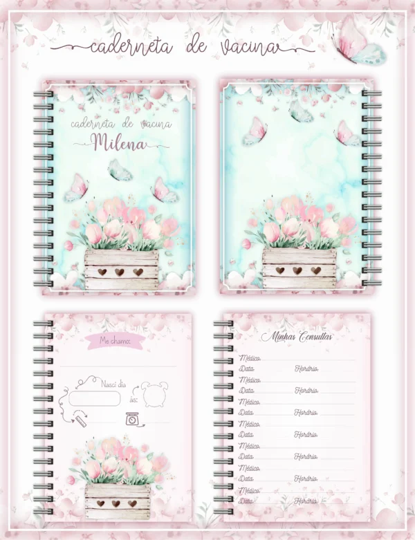 Arquivo Digital KIT Caderneta de vacina FLORAL MENINA 1 - Imagem 2