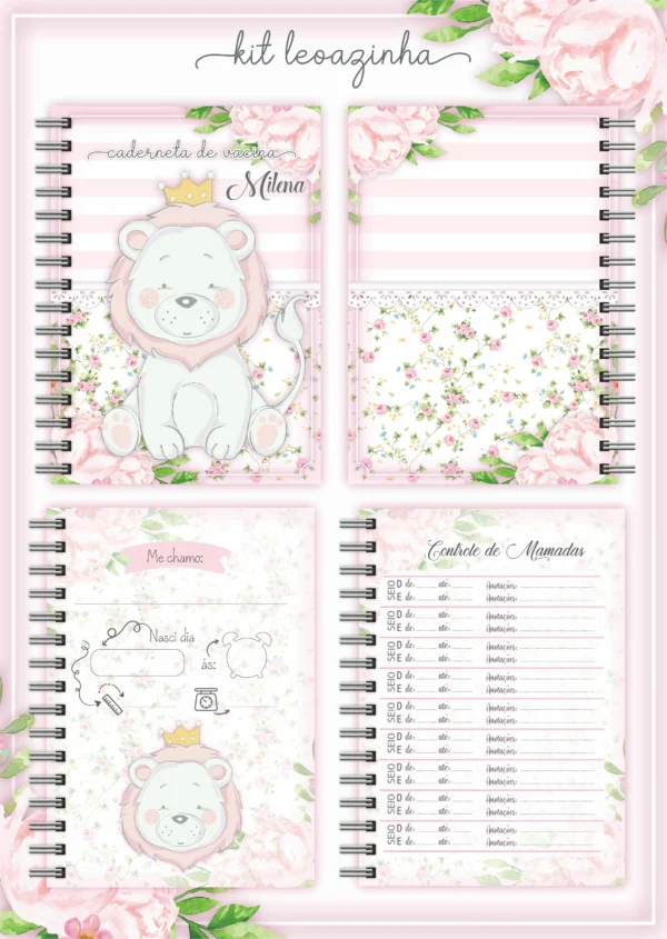 Arquivo Digital KIT Caderneta de vacina LEÃOZINHO ROSA 1 - Imagem 2