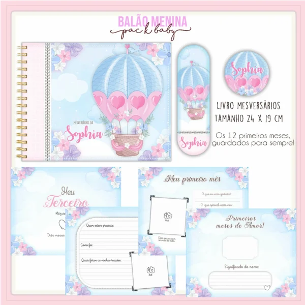 Arquivo Digital KIT Caderneta de vacina BALÃO MENINA 02 - Imagem 4