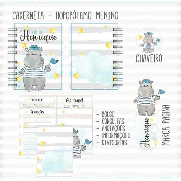 Arquivo Digital KIT Caderneta de vacina HIPOPÓTAMO MENINO 1
