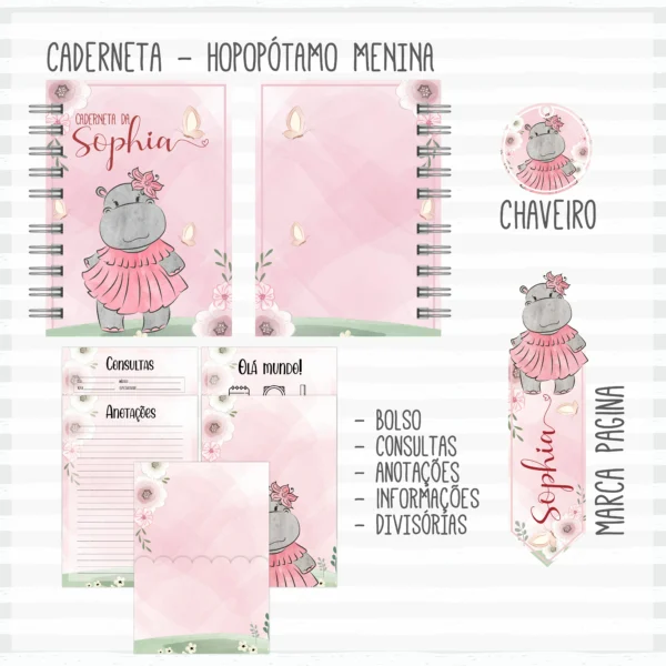Arquivo Digital KIT Caderneta de vacina HIPOPÓTAMO MENINA 1