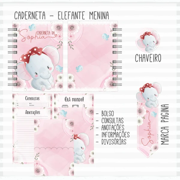 Arquivo Digital KIT Caderneta de vacina ELEFANTE MENINA 1