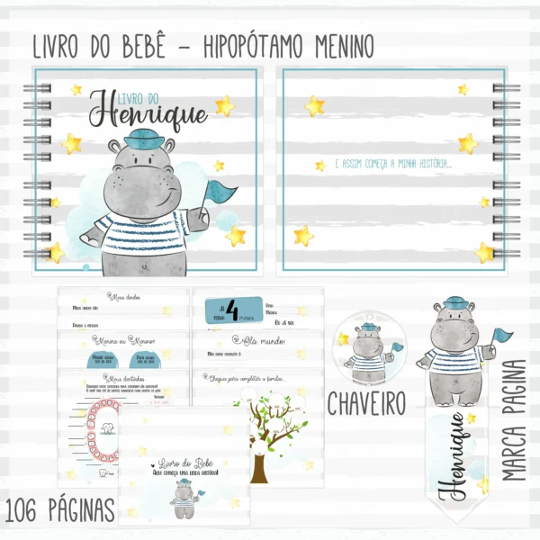 Arquivo Digital KIT Caderneta de vacina HIPOPÓTAMO MENINO 1 - Imagem 2