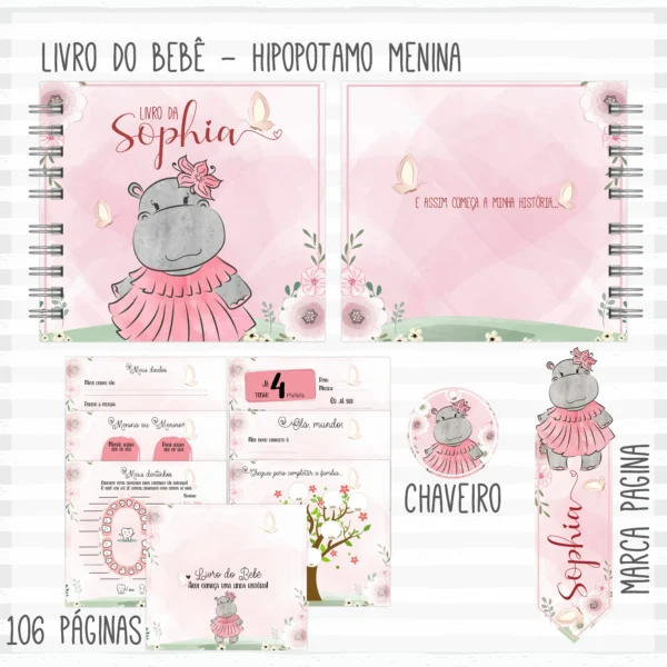 Arquivo Digital KIT Caderneta de vacina HIPOPÓTAMO MENINA 1 - Imagem 2