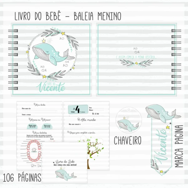 Arquivo Digital KIT Caderneta de vacina BALEIA MENINO 1 - Imagem 2
