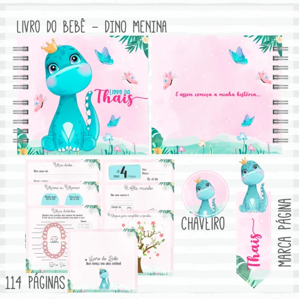 Arquivo Digital KIT Caderneta de vacina DINO MENINA 2 - Imagem 2