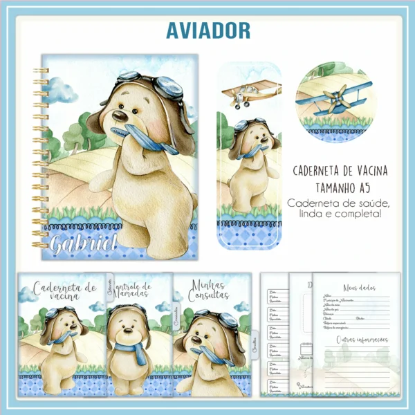 Arquivo Digital KIT Caderneta de vacina URSINHO AVIADOR 3