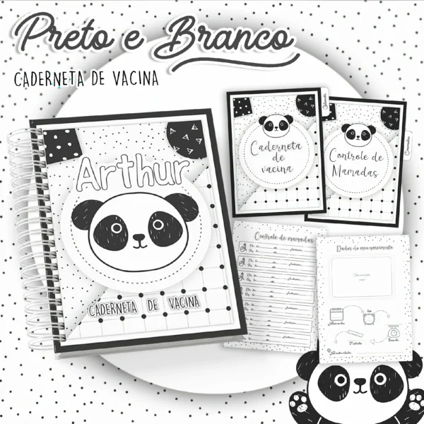 Arquivo Digital KIT Caderneta de vacina URSINHO PRETO E BRANCO