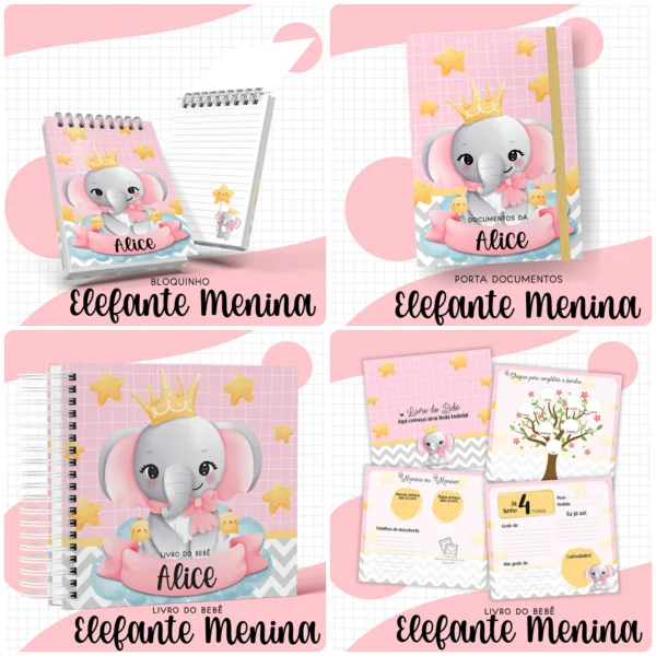 Arquivo Digital KIT Caderneta de vacina ELEFANTE MENINA 6 - Imagem 2