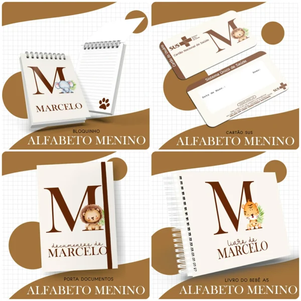 Arquivo Digital KIT Caderneta de vacina ALFABETO MENINO SAFARI 1 - Imagem 2