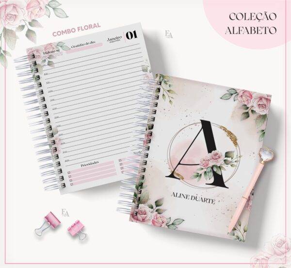 Arquivo Digital Agenda Floral Alfabeto Rosa  - Ano 2025