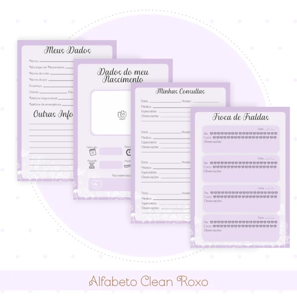 Arquivo Digital CADENETA DE VACINA ALFABETO FLORAL ROXO 17 - Imagem 3