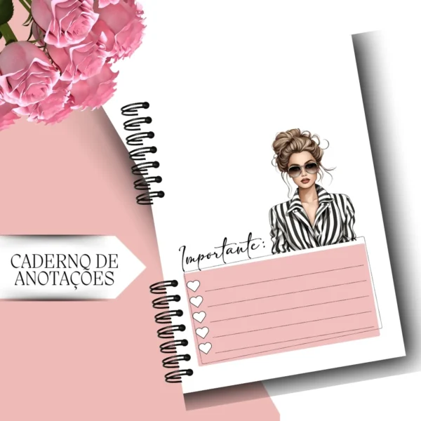 Arquivo Digital CADERNO de anotações Seja a Sua Propria Inspiracao Floral Rosa 1