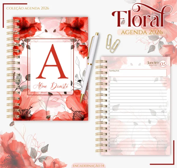 Arquivo Digital AGENDA ALFABETO FLORAL VERMELHO 1 - 2026