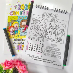 Arquivo Digital CALENDÁRIOS COLORIR - COM FÉ E COR 01 - 2026
