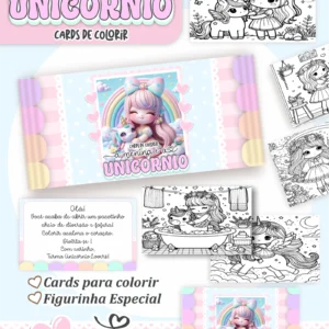 Arquivo Digital CARDS DE COLORIR -  A MENINA E O UNICÓRNIO 01