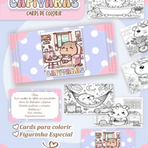 Arquivo Digital CARDS DE COLORIR -  CAPIVARA MENINA 01