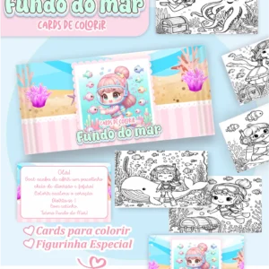 Arquivo Digital CARDS DE COLORIR -  FUNDO DO MAR MENINA 01