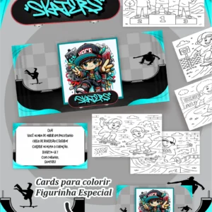 Arquivo Digital CARDS DE COLORIR -  SKATERS 01