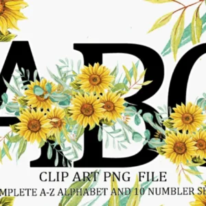 Arquivo Digital KIT ILUSTRAÇÕES ALFABETO FLORAL GIRASOIS 01