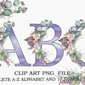 Arquivo Digital KIT ILUSTRAÇÕES ALFABETO FLORAL LILÁS 01