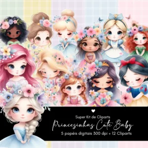 Arquivo Digital KIT ILUSTRAÇÕES PRINCESINHAS CUTE BABY 01
